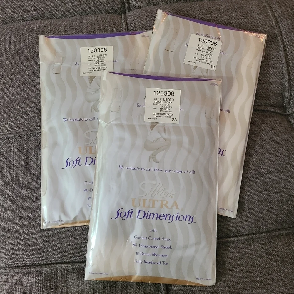 Bundle 3 pkgs PANTYHOSE OFF-BLACK NYLON SPANDEX PANTY HOSE HOSIERY COTTON PLATED